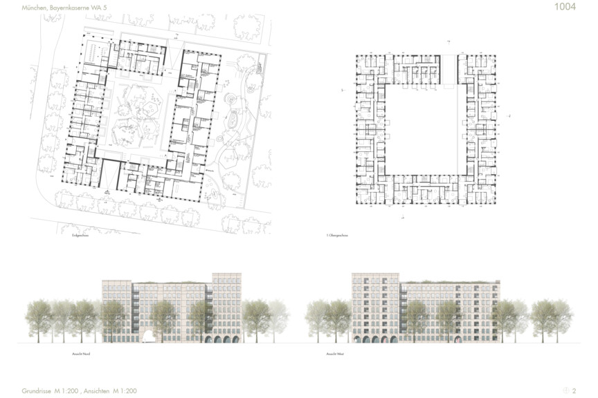 Grundriss Erdgeschoss und 1. Obergeschoss Wettbewerbsbeitrag Bayernkaserne WA5 zweiter Preis 1004