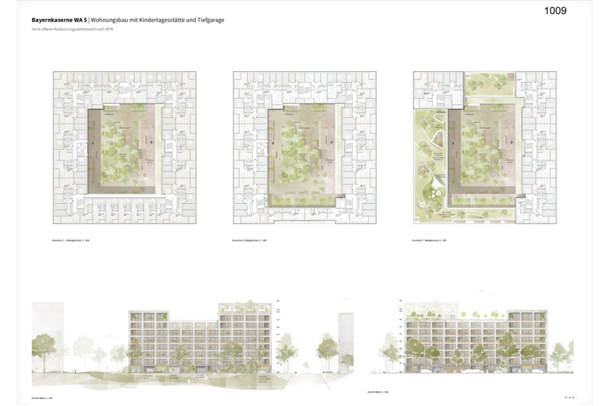 Grundriss Regelgeschoss Wettbewerbsbeitrag Bayernkaserne WA5 dritter Preis 1009
