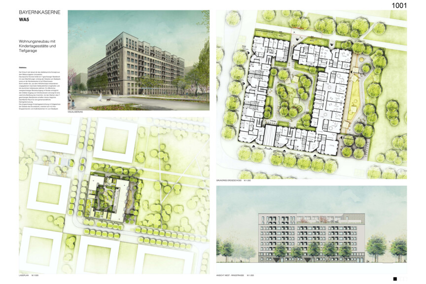 Grundriss EG und Lageplan Wettbewerbsbeitrag Bayernkaserne WA5 Beitrag 1001