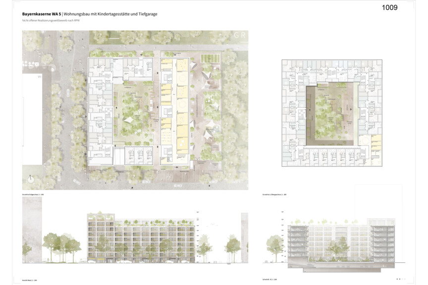 Grundriss EG und 1. OG Wettbewerbsbeitrag Bayernkaserne WA5 dritter Preis 1009