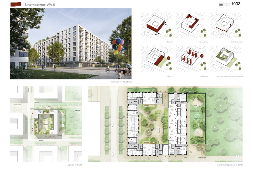 Lageplan und Grundriss EG Wettbewerbsbeitrag Bayernkaserne WA5 Beitrag 1003