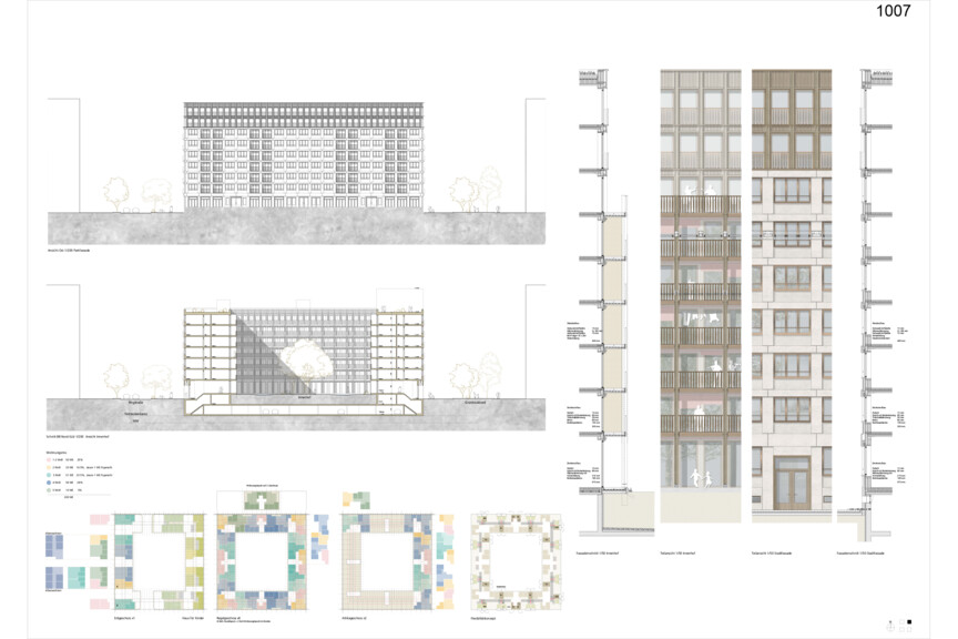 Ansichten und Fassade Wettbewerbsbeitrag Bayernkaserne WA5 Beitrag 1007